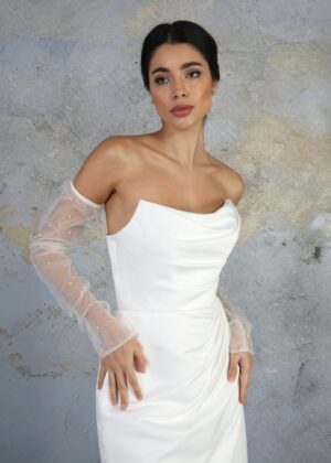 Ruched Tulle and Pearl Scatter Long Sleeves