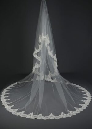Blúndu slör - Classic Beaded Lace Waterfall Veil - Ýmsar síddir