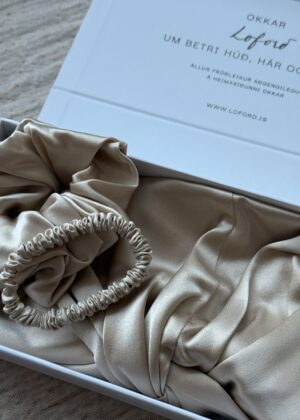 Silki gjafasett - Svefnhúfa og teygjur - Veldu liti