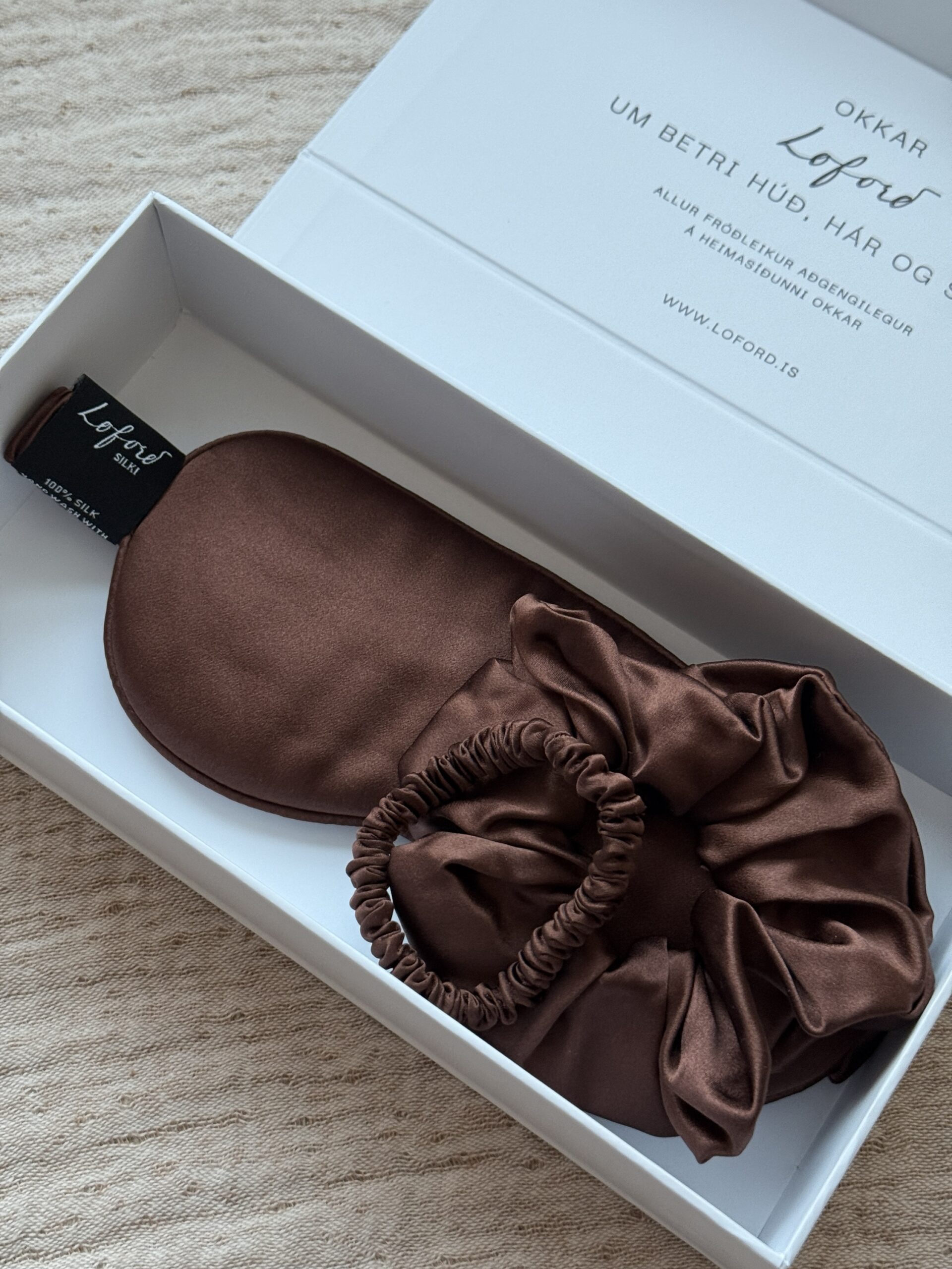 Silki gjafasett - Svefngríma og teygjur - Veldu liti